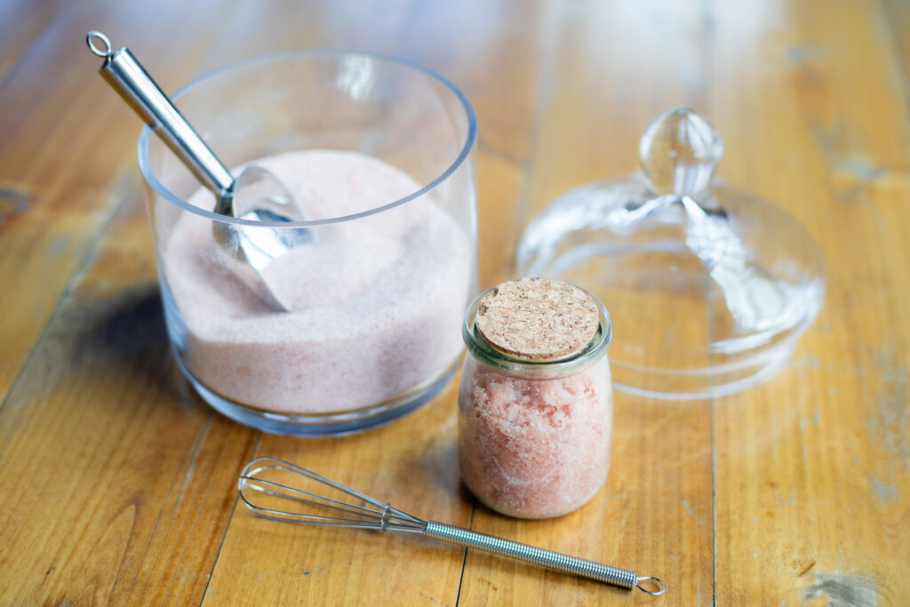 Salt scrub supplies using pink salt