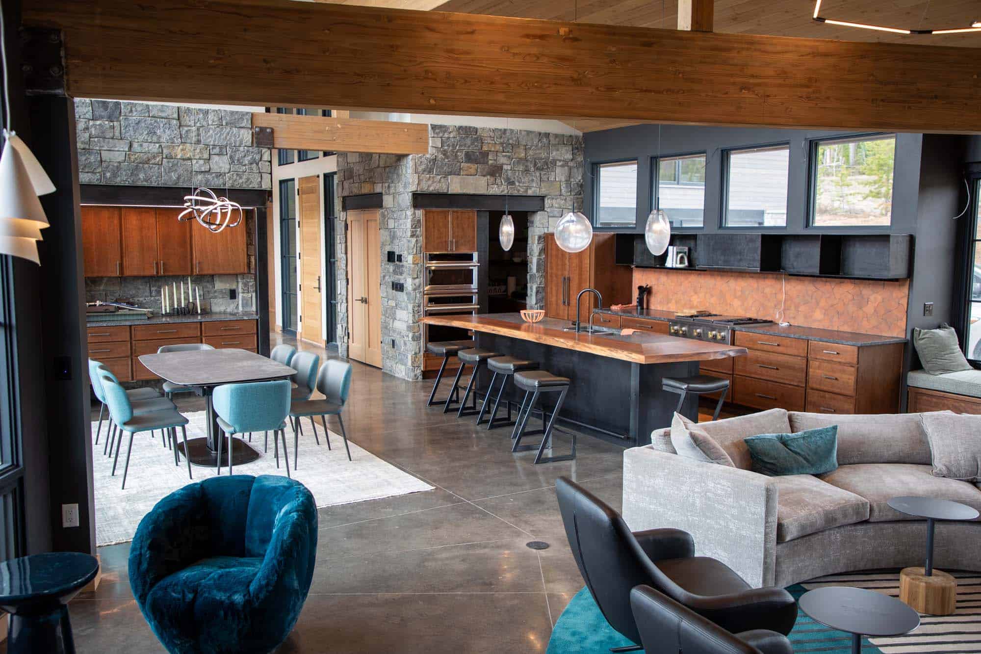 Interior view of Devil's Thumb Ranch Resort & Spa showcasing modern kitchen and cozy living area.